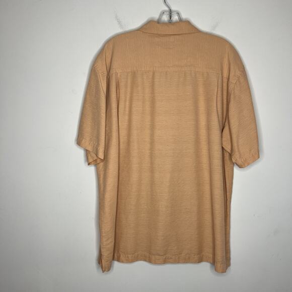 Coconut Bobs Mens Button Up Silk Shirt Size XL Orange Short Sleeve Cruise Beach - Picture 2 of 12